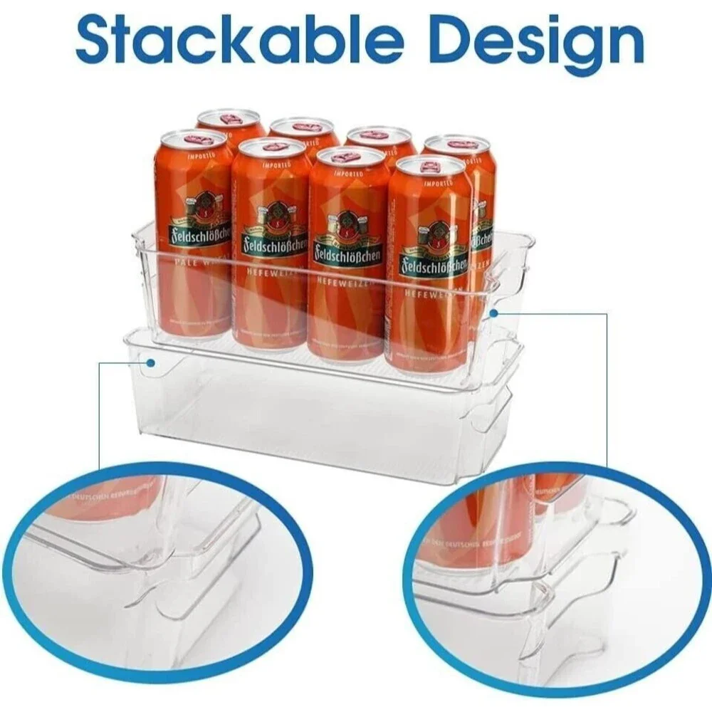 6 Pack Stackable Refrigerator Organizer Bins Clear Storage Bins for Organizing